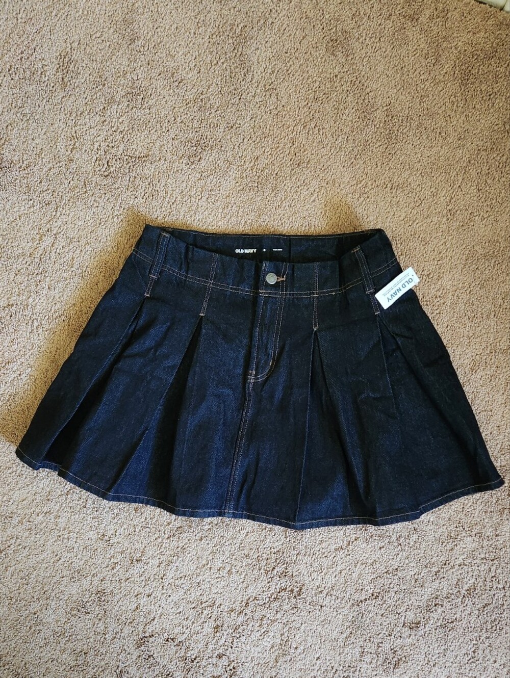 NWT Old Navy High Rise Pleated Skirt Rodeo Western Festival Y2K Dark Denim US 6